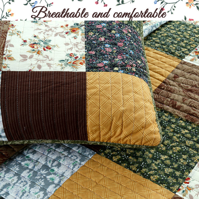 Huitt - Real Patchwork  -Cotton 3-Piece Reversible Quilt Bedding Set