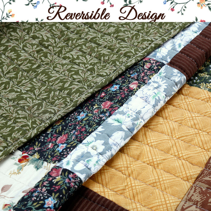 Huitt - Real Patchwork  -Cotton 3-Piece Reversible Quilt Bedding Set