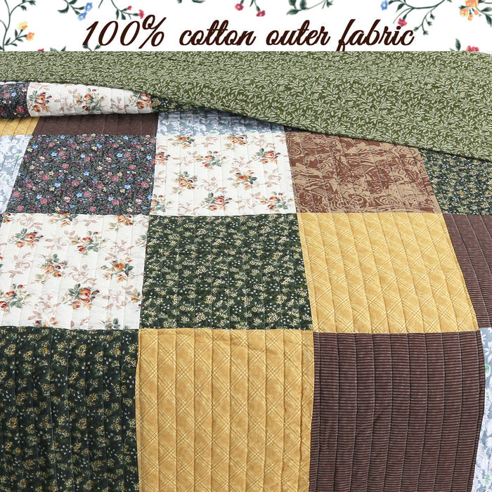 Huitt - Real Patchwork  -Cotton 3-Piece Reversible Quilt Bedding Set