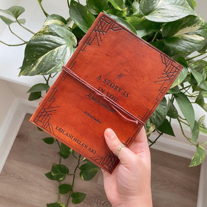 "If A Story" Handmade Leather Journal - 100% Handmade Paper - Sustainable, salvaged leather cover