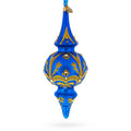 Jeweled Gold Scrollwork's on Blue Double-Ended Finial Drop Glass Christmas Ornament