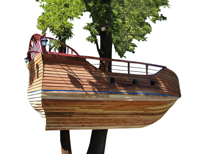Kids Wooden Tree House DIY Plans - Ship Themed Kids Play Fort Playhouse Playground