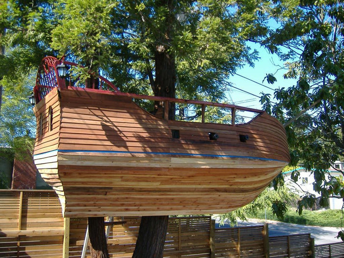 Kids Wooden Tree House DIY Plans - Ship Themed Kids Play Fort Playhouse Playground