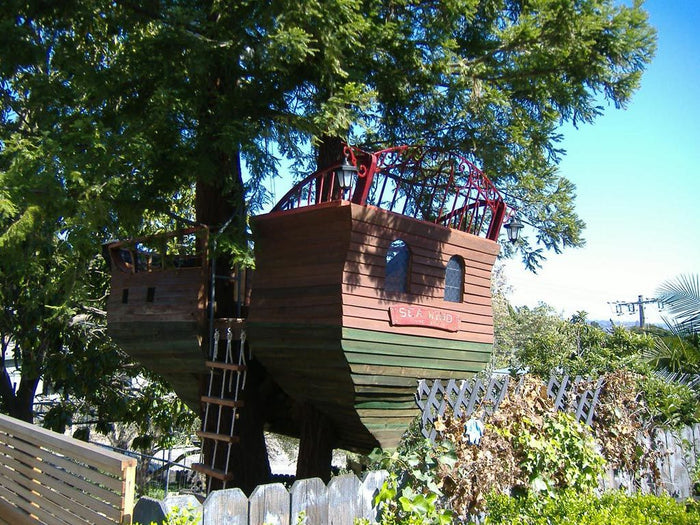 Kids Wooden Tree House DIY Plans - Ship Themed Kids Play Fort Playhouse Playground