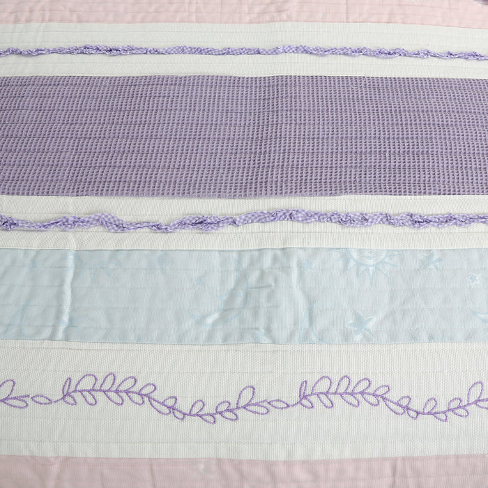 Lavender Pink Blue Chic Ruffle Girl Cotton Reversible Quilt Bedding Set