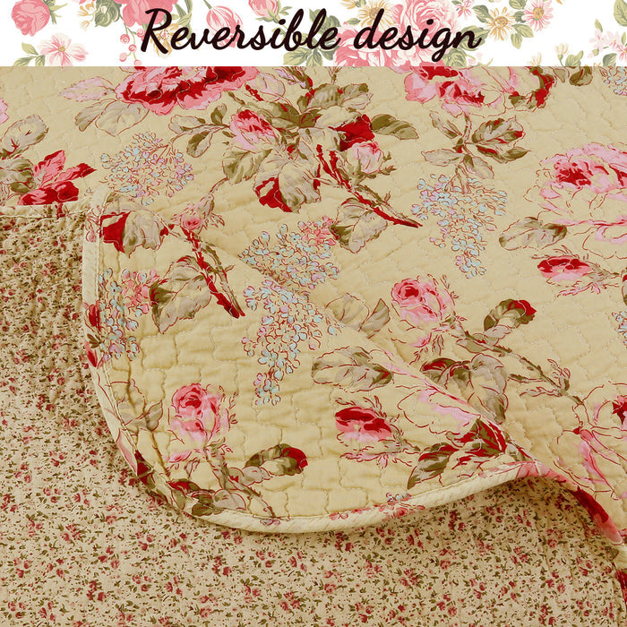 Lelia Pink Floral Scalloped Edge 3-piece Cotton Reversible Quilt Bedding Set