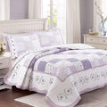 Love of Lilac Lavender Floral Real Patchwork Purple Scalloped Cotton 3-Piece Reversible Quilt Bedding Set