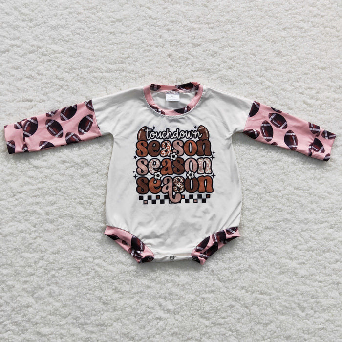 LR0280 Football Season Print Baby Girls Romper