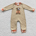 LR0291 Dog Pumpkin Embroidery Baby Boys Halloween Romper