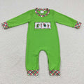 LR0325  Green Frog Embroidery Baby Boys Christmas Romper