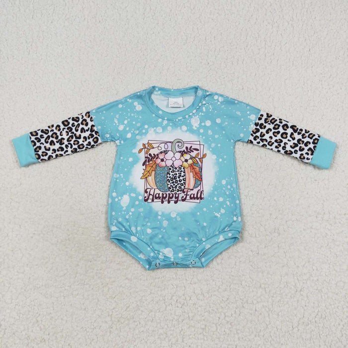 LR0357 Happy Fall Pumpkin Flowers Print Baby Girls Romper