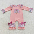 LR0358 Turkey Embroidery Flowers Baby Girls Thanksgiving Romper