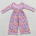 LR0382 Pumpkin Flowers Print Girls Fall Jumpsuits