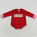 LR0394  Gingerbread Embroidery Red Baby Boys Christmas Romper