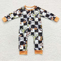 LR0404 Pumpkin Cowboy Checkered Baby Boys Halloween Zipper Sleeper Romper