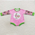 LR0439 Green Frog Pink Print Baby Girls Christmas Romper
