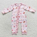 LR0471 Santa Milk Pink Print Baby Girls Christmas Zipper Sleeper Romper