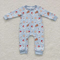 LR0472 Santa Milk Blue Print Baby Boys Christmas Zipper Sleeper Romper