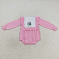 LR0480  Nutcracke* Soldier Embroidery Pink Cotton Baby Girls Christmas Romper