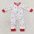 LR0506 Candy Cane Print Baby Boys Christmas Zipper Sleeper Romper