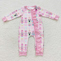 LR0509 Nutcracke* Soldier Pink Print Baby Girls Christmas Zipper Sleeper Romper