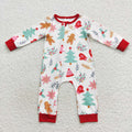 LR0522 Gingerbread Tree Holy Print Baby Christmas Zipper Sleeper Romper