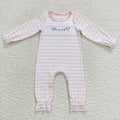 LR0582 Lights Embroidery Pink Stripes Baby Girls Christmas Romper