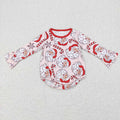 LR0607 Santa Candy Cane Print Baby Girls Christmas Romper