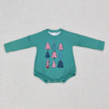 LR0701 Tree Green Print Baby Girls Christmas Romper