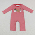 LR0707  Santa Cookies Milk Embroidery Red Stripes Baby Boys Christmas Romper