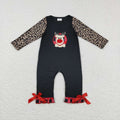 LR0730  Deer Embroidery Leopard Baby Girls Christmas Romper