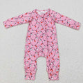 LR0757 Lights Pink Print Baby Girls Christmas Zipper Sleeper Romper