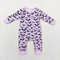 LR1097 Bat Purple Print Baby Girls Halloween Zipper Sleeper Romper