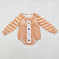 LR1300 Turkey Pie Embroidery Orange Stripes Baby Girls Thanksgiving Romper