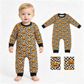 LR1389 Pumpkin Smiling Wavy Checkered Baby Boys Halloween Romper