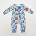 LR1482 Cartoon Dog Pumpkin Web Print Baby Boys Halloween Zipper Sleeper Romper