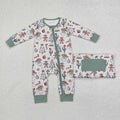 LR1674 Gingerbread Santa Candy Cane Print Baby Boys Christmas Zipper Sleeper Romper