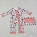 LR1675 Gingerbread Santa Candy Cane Print Baby Girls Christmas Zipper Sleeper Romper