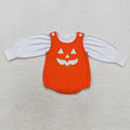 LR1702 White Top Smiling Face Embroidery Orange Romper Baby Girls Halloween Cotton Clothes Set