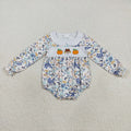 LR2246 Pumpkin Embroidery Flowers Baby Girls Fall Romper