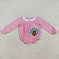 LR2262 Turkey Embroidery Pink Cotton Baby Girls Thanksgiving Romper