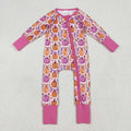 LR2270 Pumpkin Bows Print Baby Girls Fall Zipper Sleeper Romper
