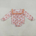 LR2295 Pumpkin Bows Print Baby Girls Fall Romper