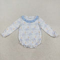 LR2312 Pumpkin Bows Print Baby Girls Fall Romper