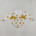 LR2389 Pumpkin Flowers Bows Print Baby Girls Fall Romper