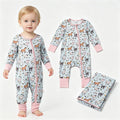 LR2401 Farm Animals Baby Girls Long Sleeve Zipper Sleeper Romper