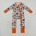 LR2409  Bows Stars Orange Print Baby Girls Halloween Zipper Sleeper Romper
