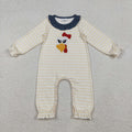 LR2424 Turkey Embroidery Stripes Baby Girls Thanksgiving Romper