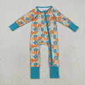 LR2461 Pumpkin Flowers Print Baby Girls Fall Zipper Sleeper Romper