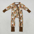 LR2463  Highland Cow Cactus Boots Print Baby Halloween Zipper Sleeper Romper